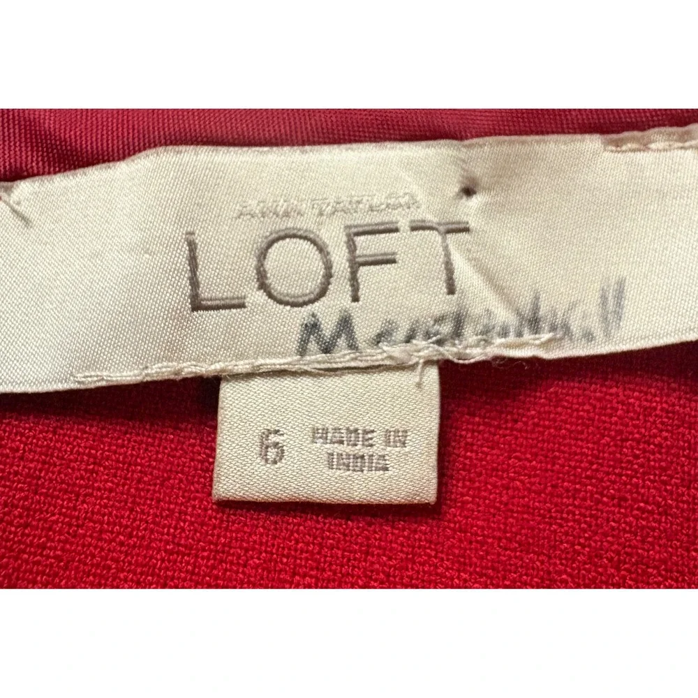 Ann Taylor LOFT Womens Red Sleeveless Drop Waist Shift Dress Size 6 Pocket Zip - Picture 3 of 5